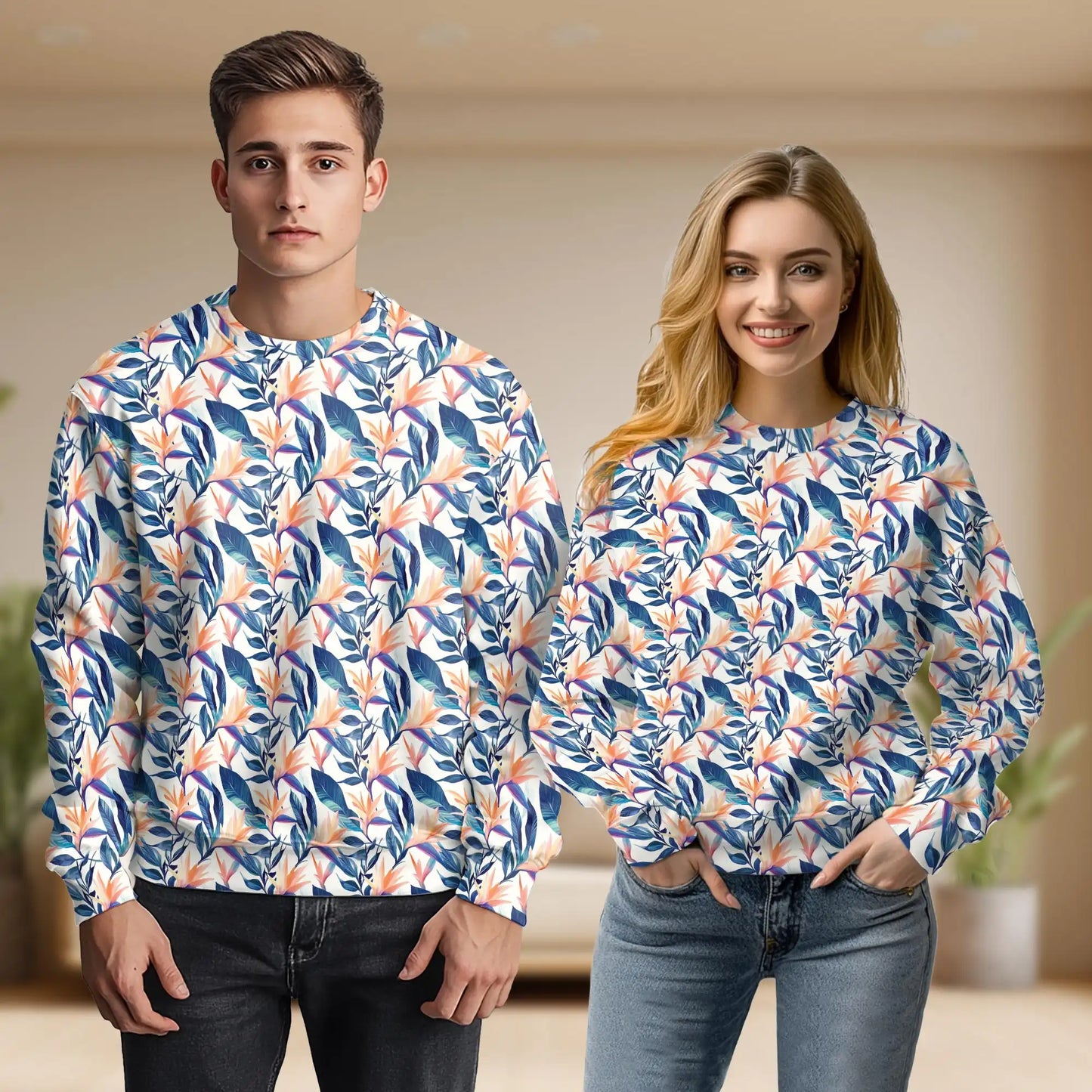 Tropical Strelitzia Sweatshirt, 3D All Over Print Bird of Paradise Floral Crewneck Pullover for Men Women, Tropical Flower Lover Gift - Netecom