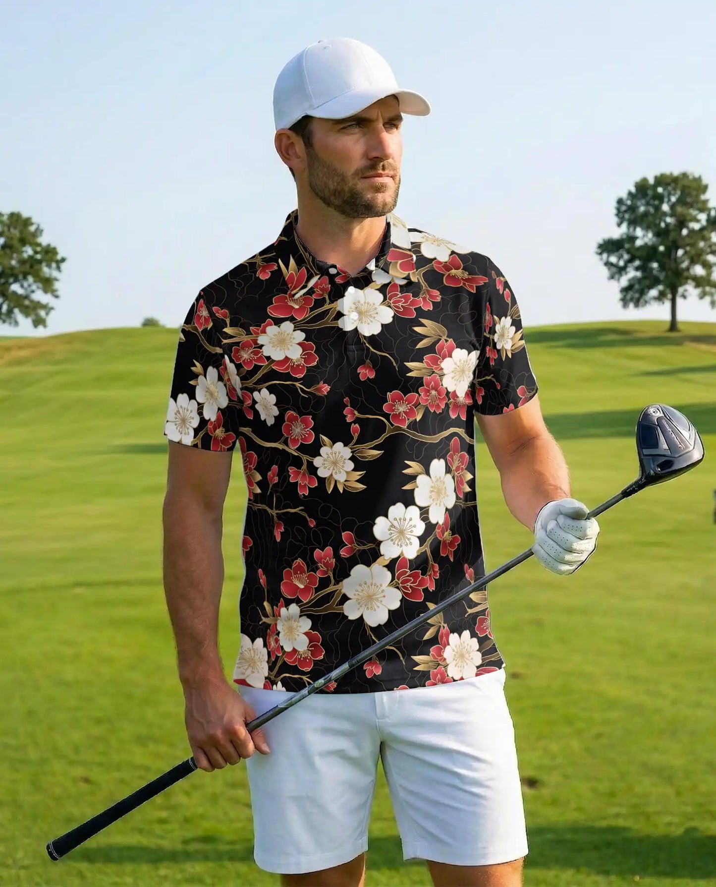 Red Blossom Polo Shirt for Men – Elegant Floral Style | Netecom