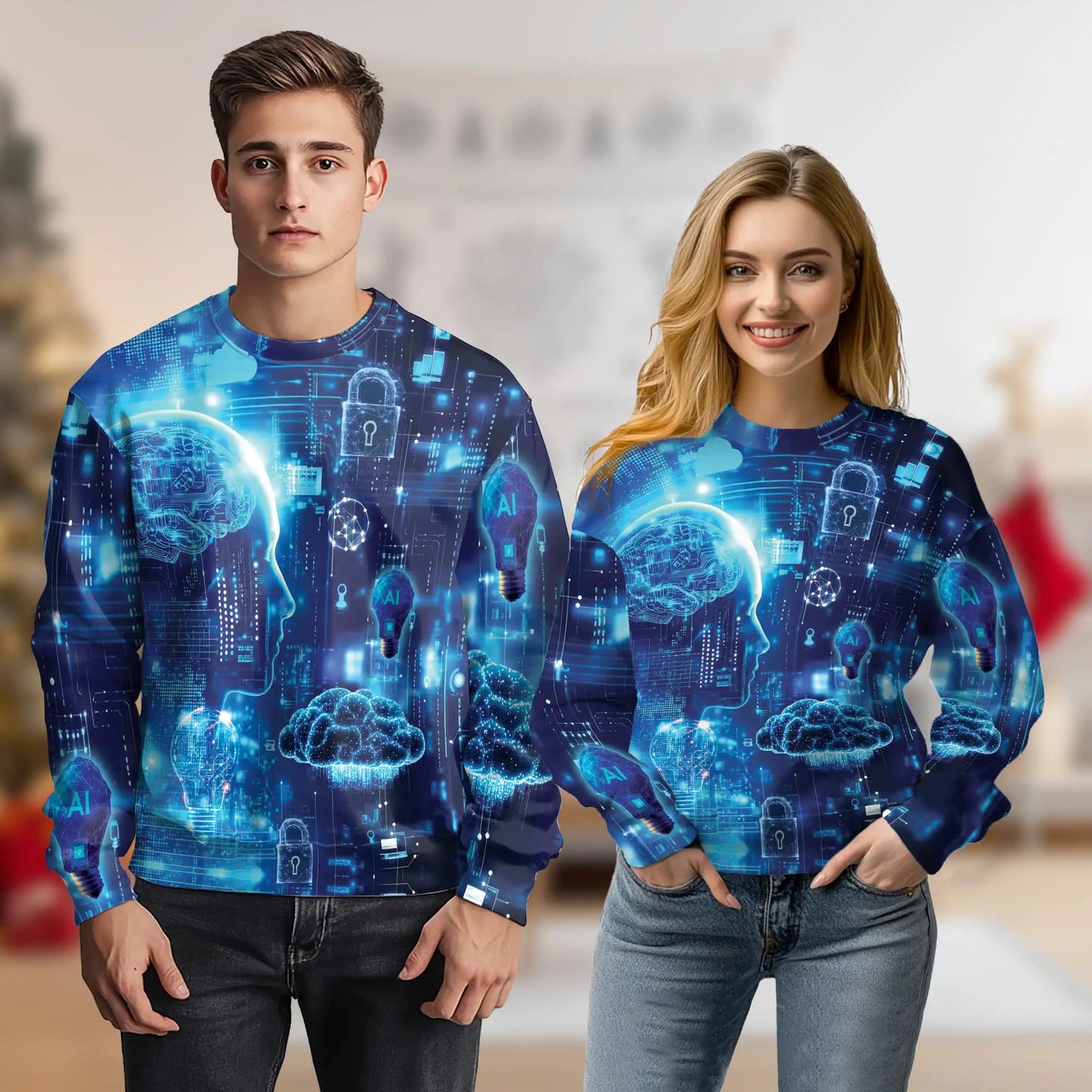 Artificial Intelligence Sweatshirt, 3D All Over Print Futuristic AI Technology Crewneck Pullover for Men Women, Tech Lover Gift - Netecom