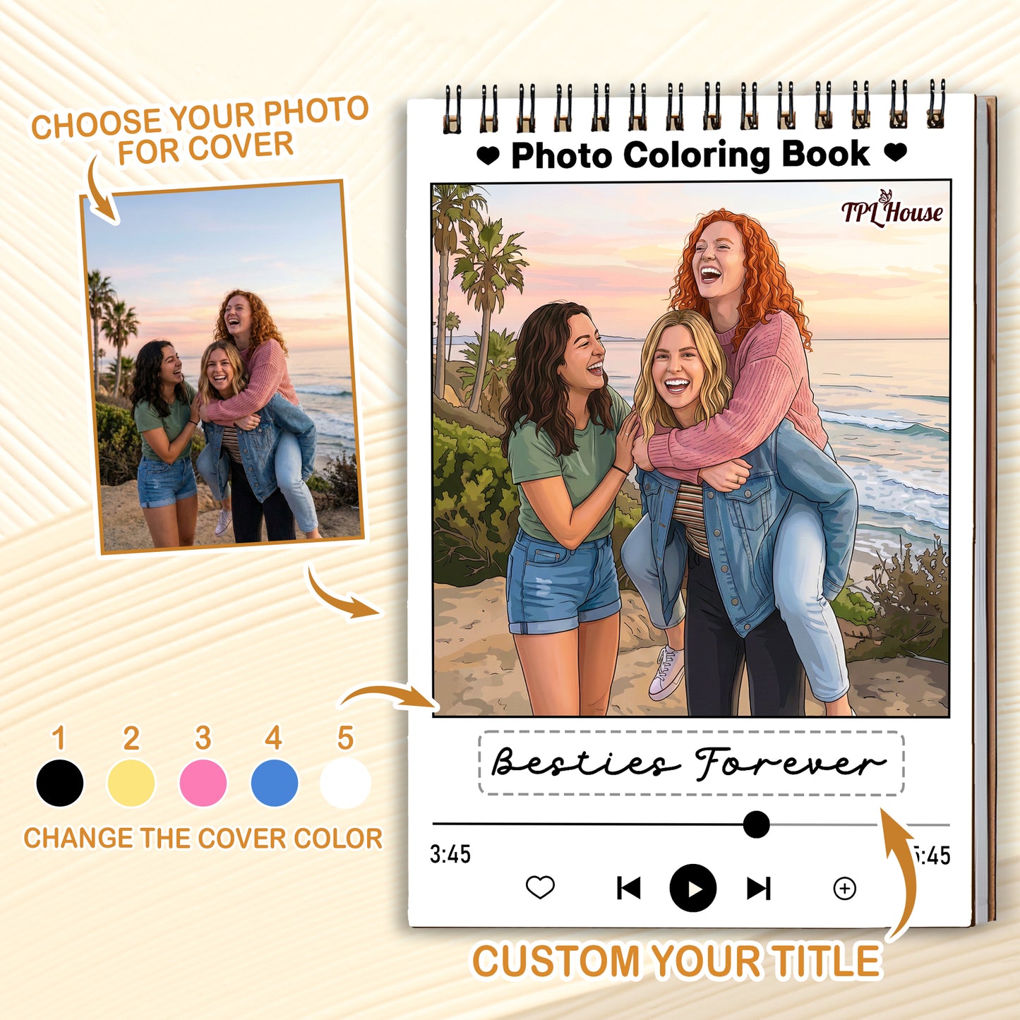 Custom Photo Coloring Book for Besties, Personalized Best Friend Memory Gift