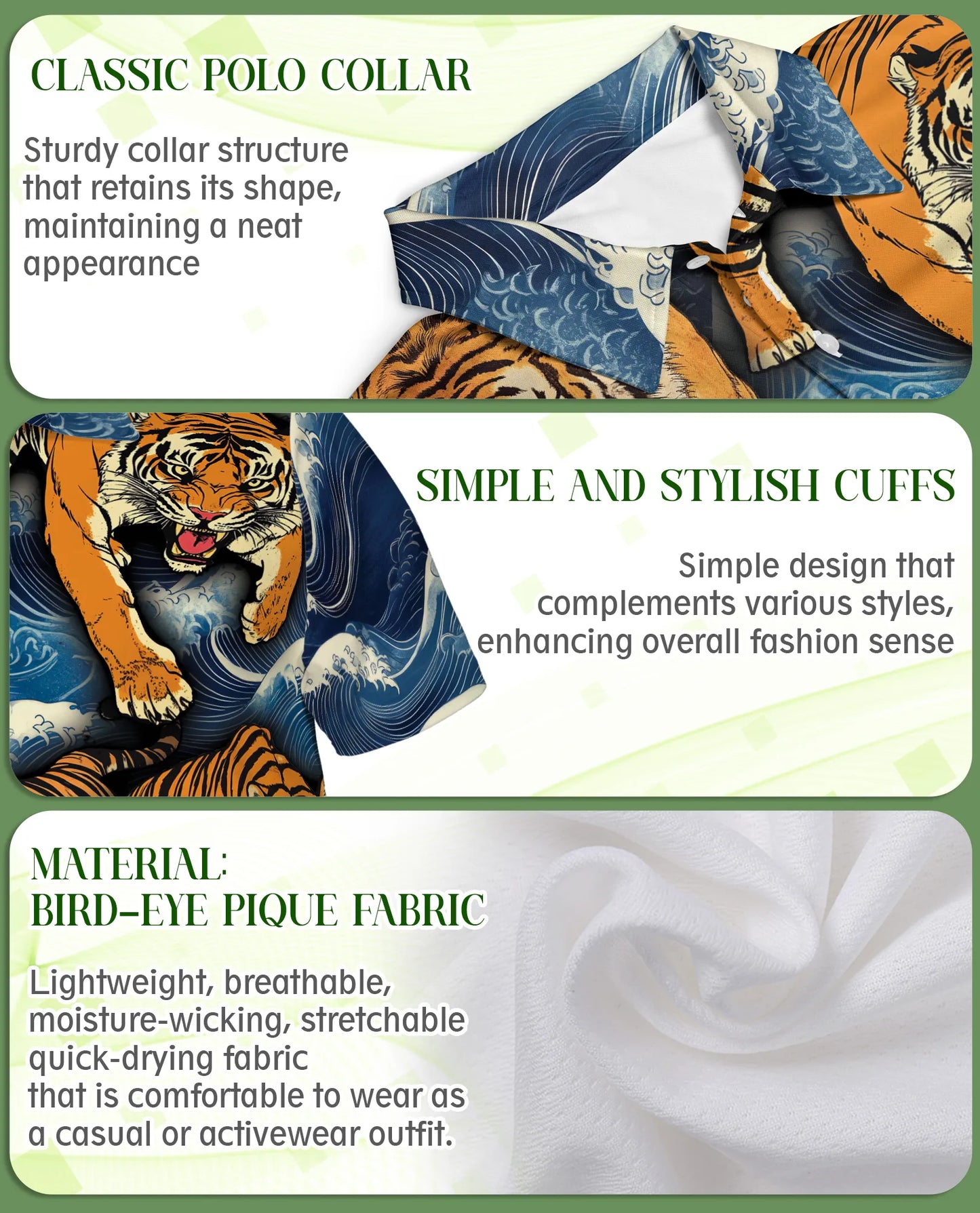 Tiger Wave 3D Polo Shirt for Men – Japanese Ocean Animal Style | Netecom