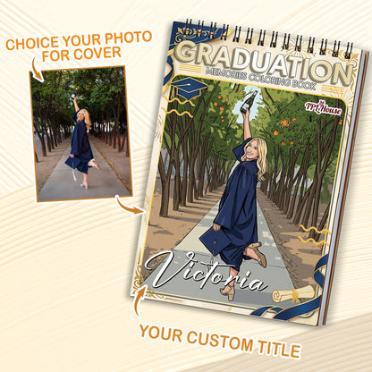 Personalized Graduation Coloring Book for Adults, Custom Coloring Pages from Your Graduation Photos, 12–48 Pages, Class of 2026 Gifts, Premium Wooden Cover, Spiral Binding