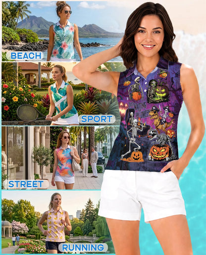Skull Bones Sleeveless Polo Shirt for Women | Netecom