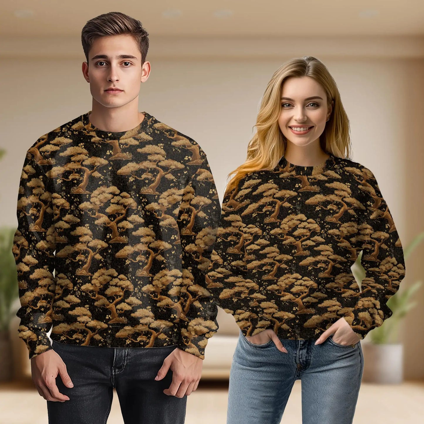 Pine Tree Pattern Sweatshirt, 3D All Over Print Evergreen Forest Crewneck Pullover for Men Women, Nature Lover Gift - Netecom