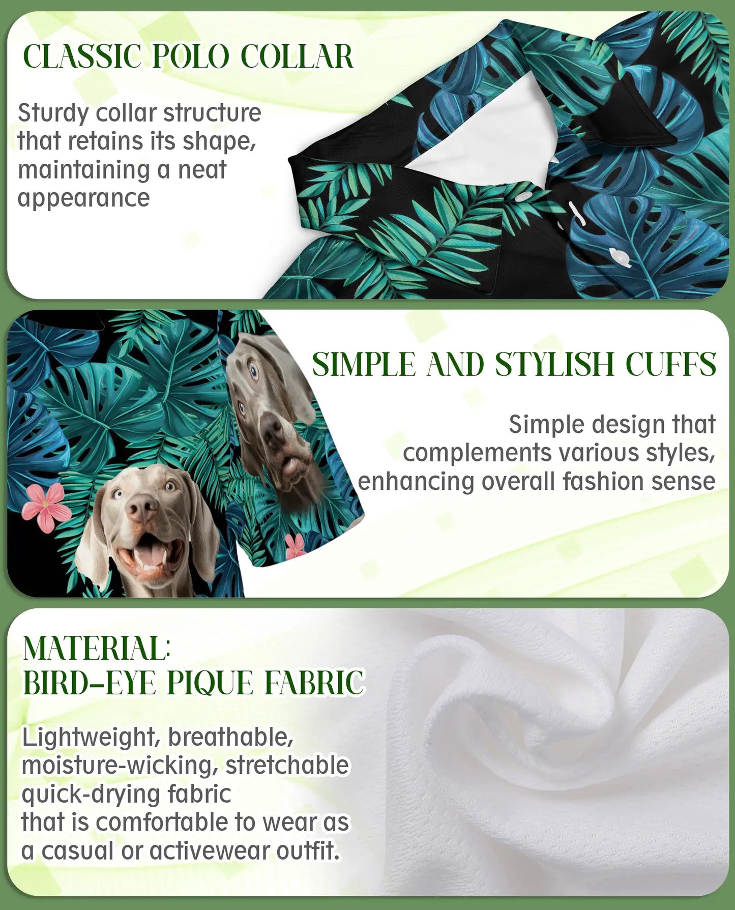 Weimaraner Tropical Polo Shirt – Jungle Leaf Print | Netecom