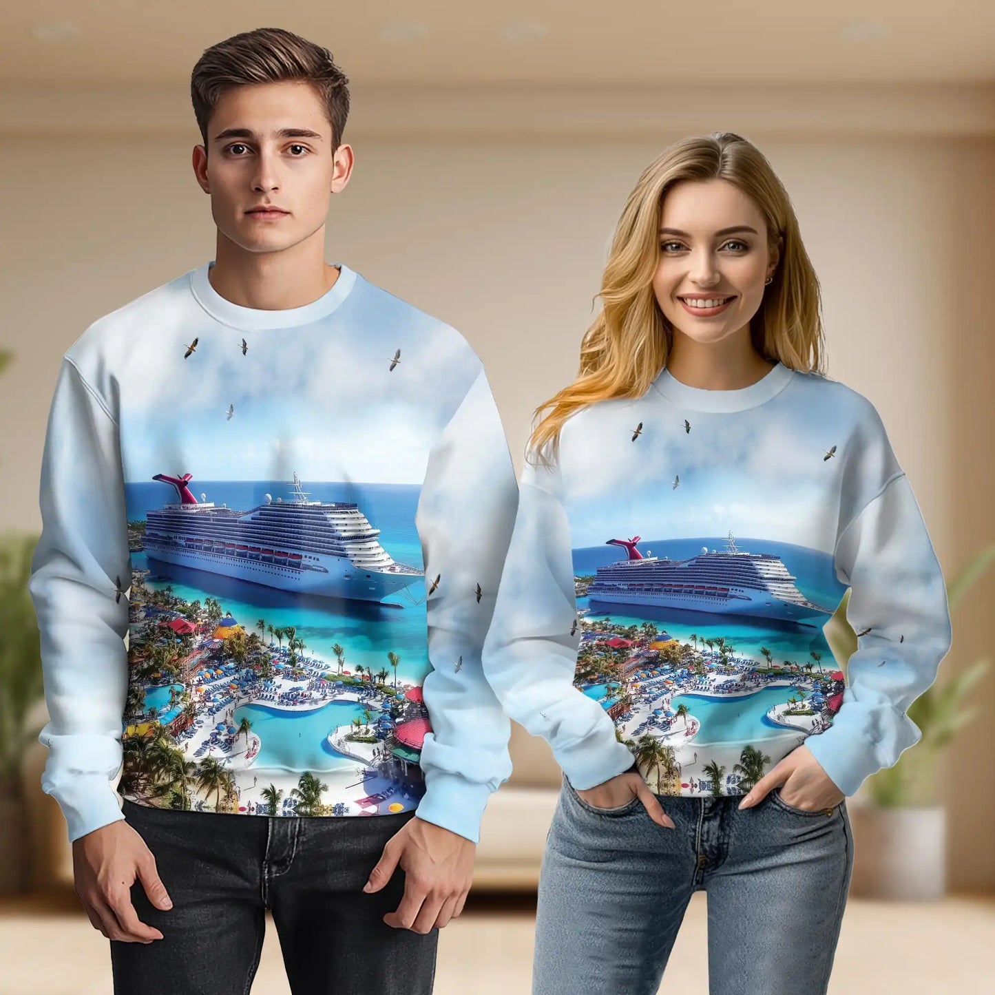 Grand Turk Cruise Ship Beach Sweatshirt, 3D All Over Print Tropical Ocean Crewneck Pullover for Men Women, Cruise Travel Gift - Netecom
