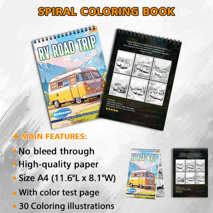 RV Road Trip Spiral Bound Coloring Book, Scenic Road Trip Adventures to Color, Perfect for Travel Enthusiasts and Those Seeking an Artistic Journey