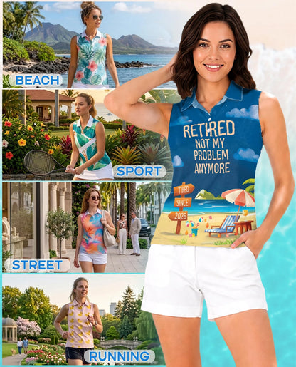 Retired Not My Problem Anymore Sleeveless Polo Shirt for Women | Netecom