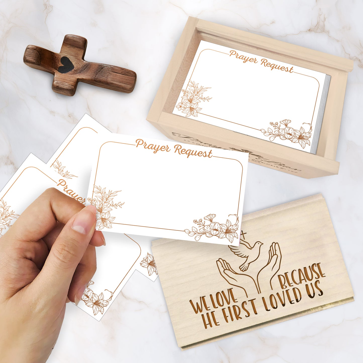 Netecom Couple Prayer Box Gift for Valentine’s Day with 100 Prayer Request Cards & Wooden Cross – Personalized Christian Keepsake with Custom Names and Date