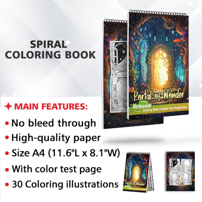 Portal of Wonder Spiral Bound Coloring Book, Embark on a Journey with 30 Captivating Coloring Pages of the Portal of Wonder, Where Magic Comes Alive.