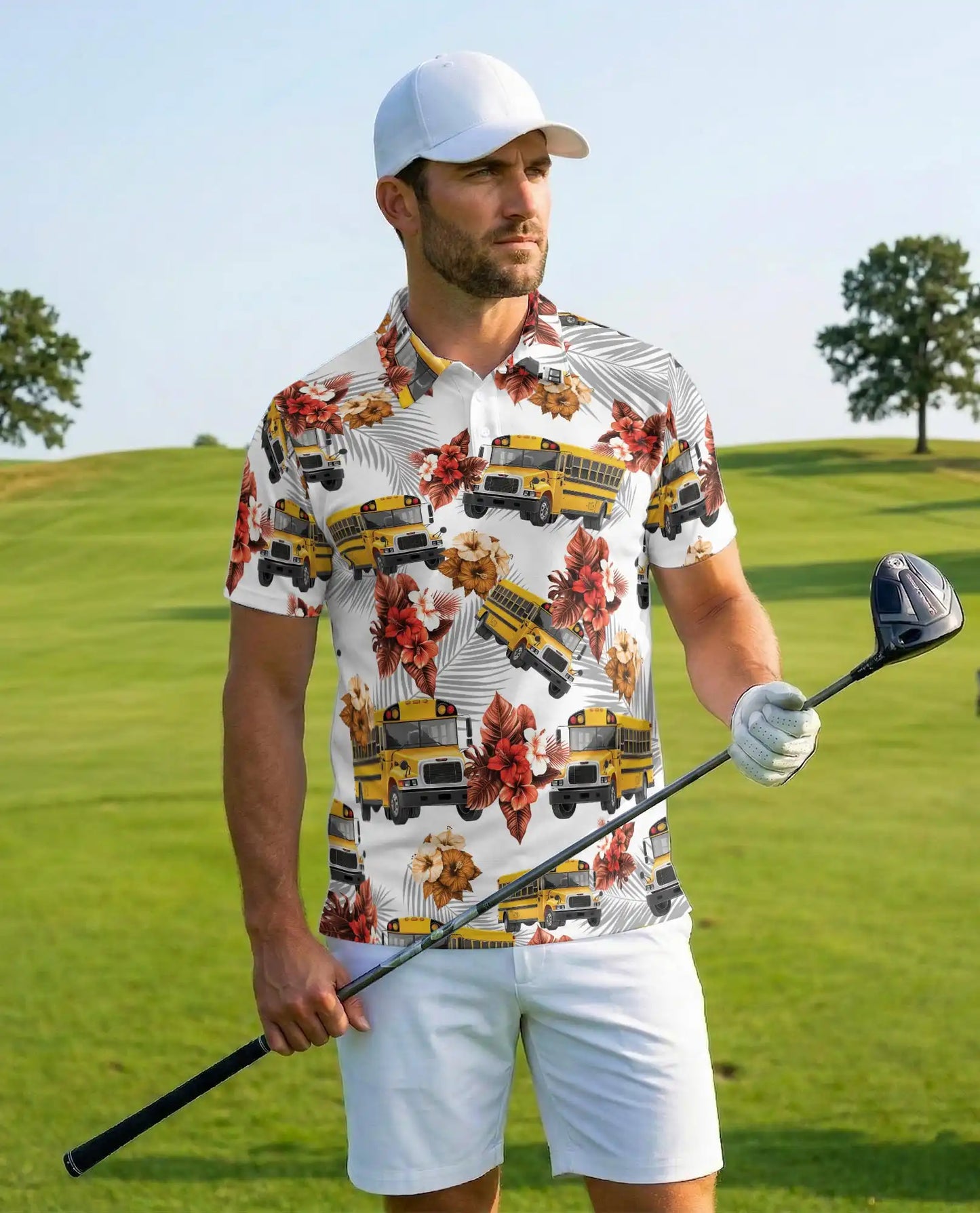 Yellow School Bus 3D Polo Shirt for Men – Summer Hawaiian | Netecom