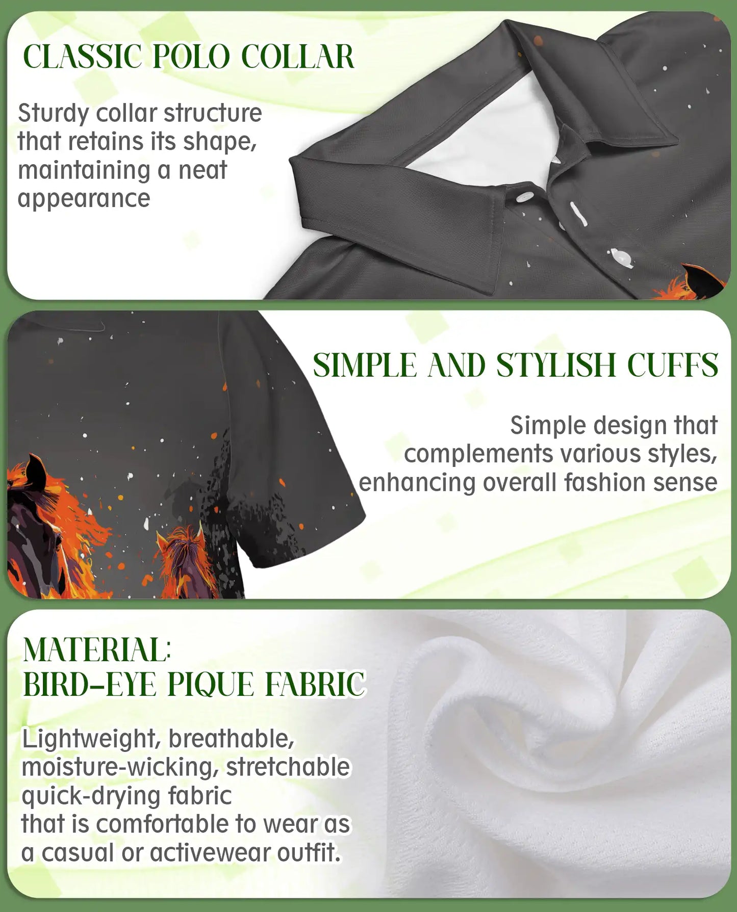 Running Horses Polo Shirt - Wild Stallion Western Style | Netecom
