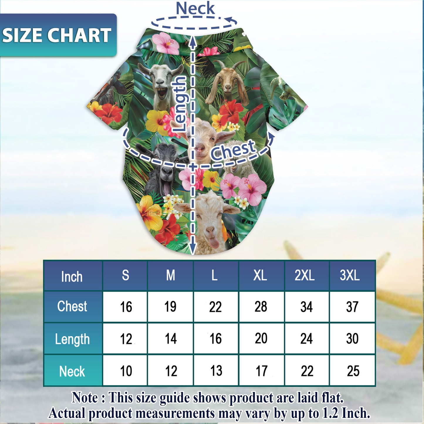 Netecom Matching Happy Goat Hawaiian Shirt for Dog and Owner, Fun Animal Aloha Summer Shirt, Playful Button Down Outfit for Pet and Human, Vacation Beach Casual Wear