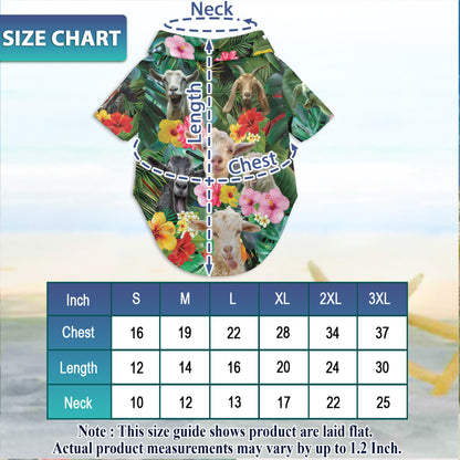 Netecom Matching Happy Goat Hawaiian Shirt for Dog and Owner, Fun Animal Aloha Summer Shirt, Playful Button Down Outfit for Pet and Human, Vacation Beach Casual Wear