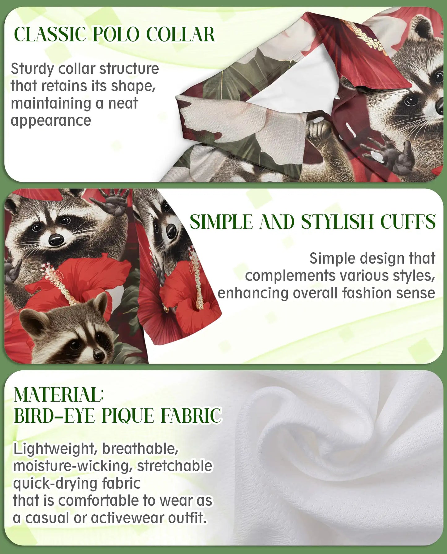 Raccoon Floral 3D Polo Shirt for Men – Funny Animal Hibiscus Style | Netecom