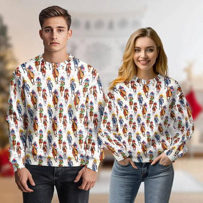 Watercolor Horse Racing Pattern Sweatshirt, 3D All Over Print Equestrian Sports Crewneck Pullover for Men Women, Horse Racing Lover Gift - Netecom