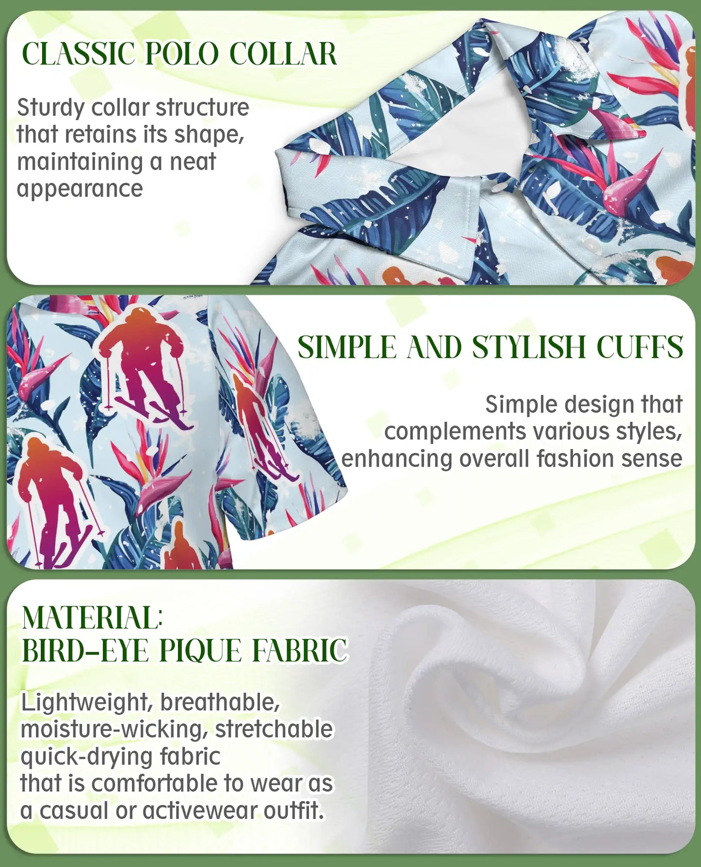 Tropical Skiing 3D Polo Shirt for Men – Floral Winter Sports Style | Netecom