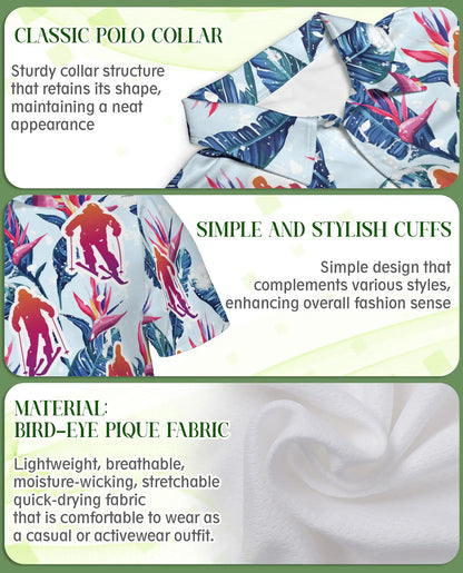 Tropical Skiing 3D Polo Shirt for Men – Floral Winter Sports Style | Netecom