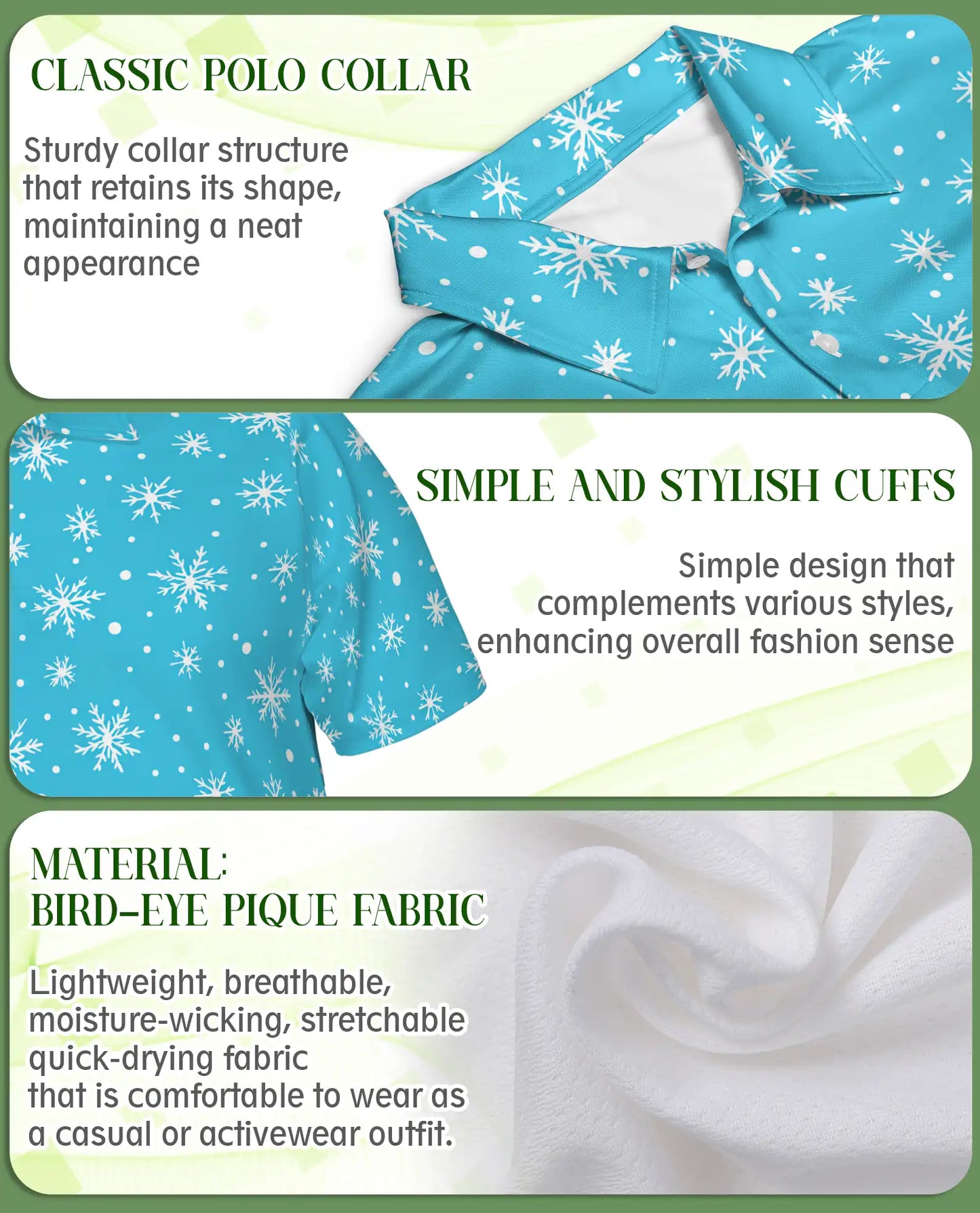 Blue Snowflake 3D Polo Shirt for Men – Minimal Winter Holiday Style | Netecom