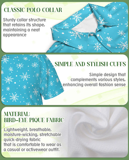 Blue Snowflake 3D Polo Shirt for Men – Minimal Winter Holiday Style | Netecom