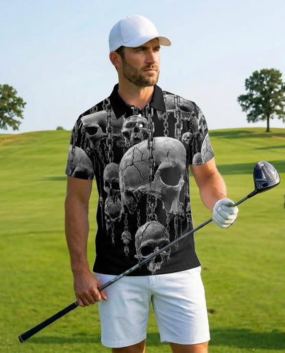 Skull Chain Gothic Polo Shirt - Dark Horror Metal Style | Netecom
