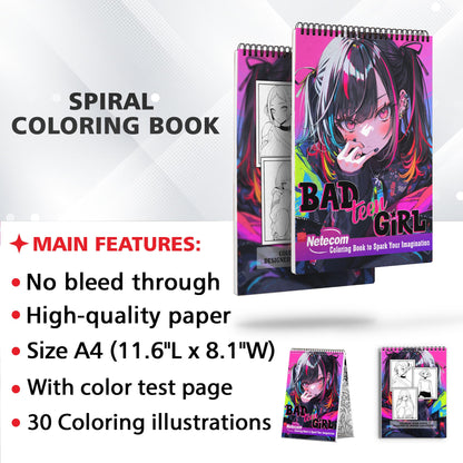 Bad Teen Girl Spiral Bound Coloring Book, Experience the Bold and Fearless with 30 Alluring Bad Teen Girl Coloring Pages in Anime Style for Anime Art Lovers to Color and Celebrate the Unique Persona of Bad Teen Girls