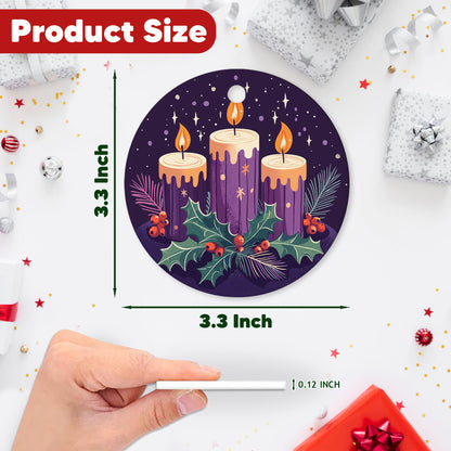 Netecom Purple Candles Christmas Ornaments, Elegant Ceramic Candles & Holly Keepsake Ornament for Christmas Tree Decorations, Gifts for Holiday, Party, Home Decor