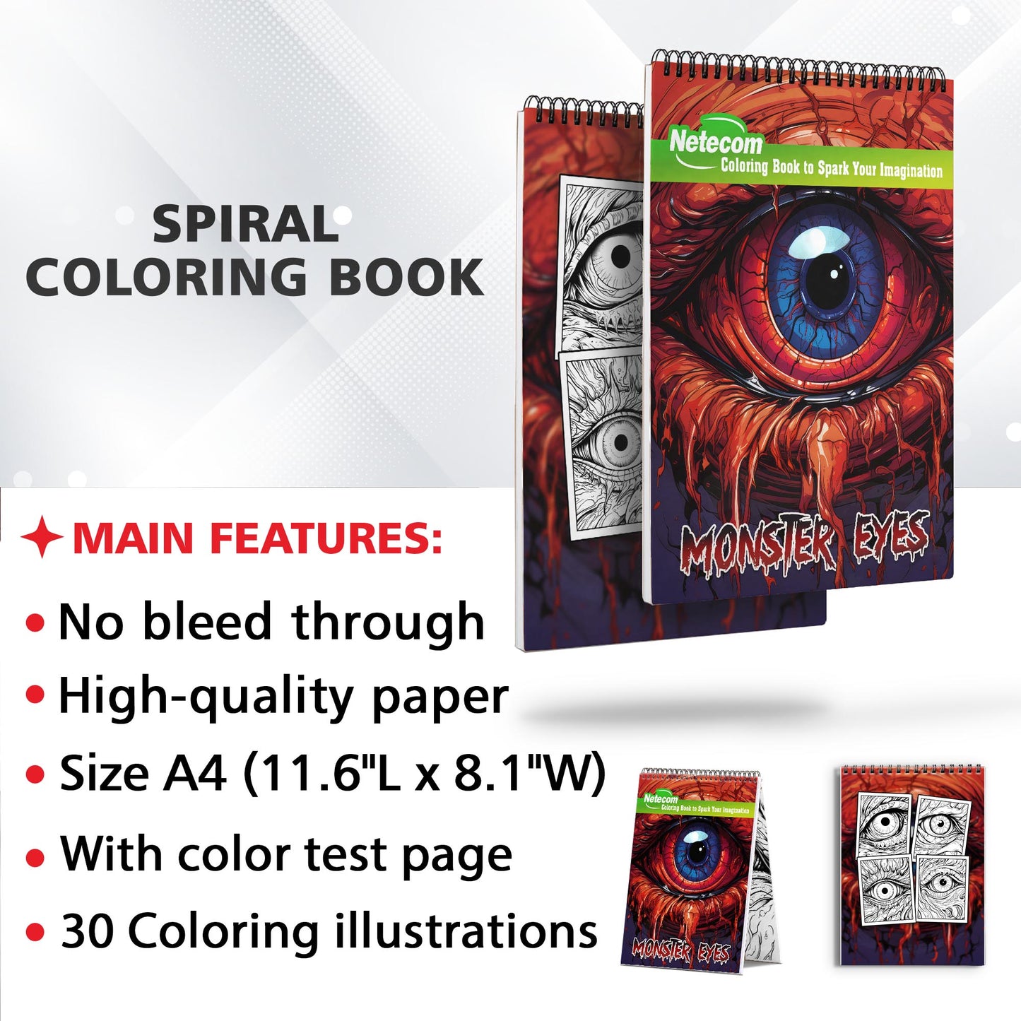 Monster Eyes Spiral Bound Coloring Book, Dive into the Monster Eyes Coloring Book with 30 Captivating and Spooky Illustrations