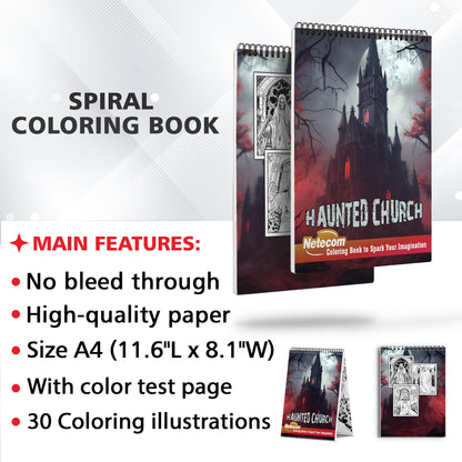 Haunted Church Spiral Bound Coloring Book, Explore 30 Spooky and Haunting Coloring Pages in the Haunted Church Coloring Book