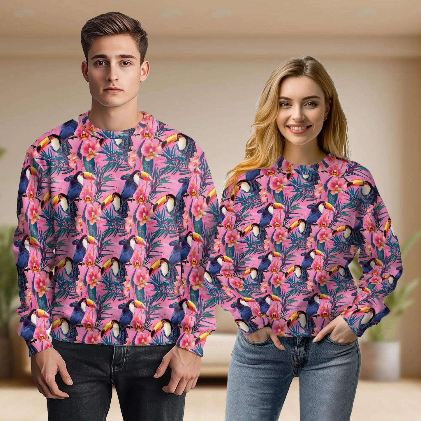 Toucan Print Sweatshirt, 3D All Over Print Tropical Bird Crewneck Pullover for Men Women, Toucan Lover Gift - Netecom