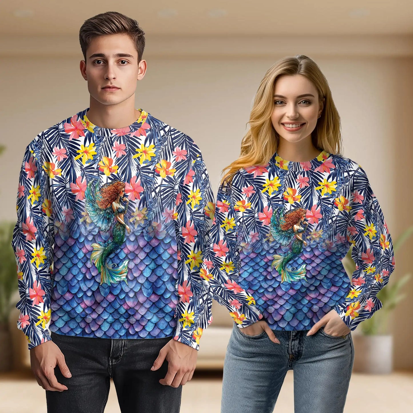 Mermaid Sweatshirt, 3D All Over Print Fantasy Sea Creature Crewneck Pullover for Men Women, Mermaid Lover Gift - Netecom