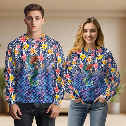 Mermaid Sweatshirt, 3D All Over Print Fantasy Sea Creature Crewneck Pullover for Men Women, Mermaid Lover Gift - Netecom