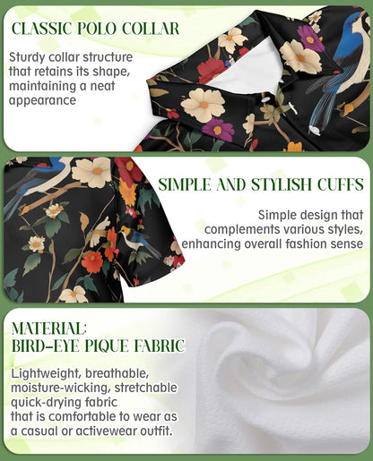 Bird Floral Polo Shirt – Vintage Nature Style | Netecom