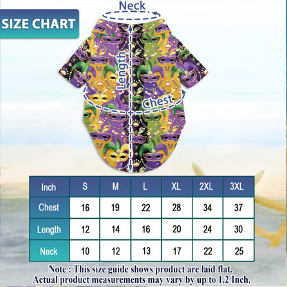 Netecom Matching Mardi Gras Mask Aloha Hawaiian Shirt for Dog and Owner, Colorful Festival Summer Shirt, Casual Button Down Wear for Pet and Human, Beach Vacation Outfit