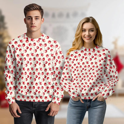 Cherry Pattern Sweatshirt, 3D All Over Print Fruit Crewneck Pullover for Men Women, Cherry Lover Gift - Netecom