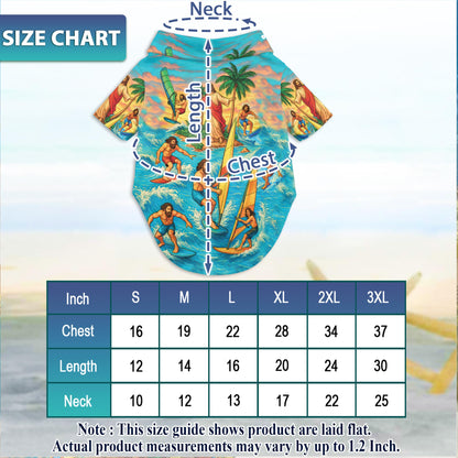 Netecom Matching Funny Jesus Surfing Hawaiian Shirt for Dog and Owner, Aloha Summer Shirt, Surf Wave Print Outfit for Pet and Human, Beach Vacation Casual Wear