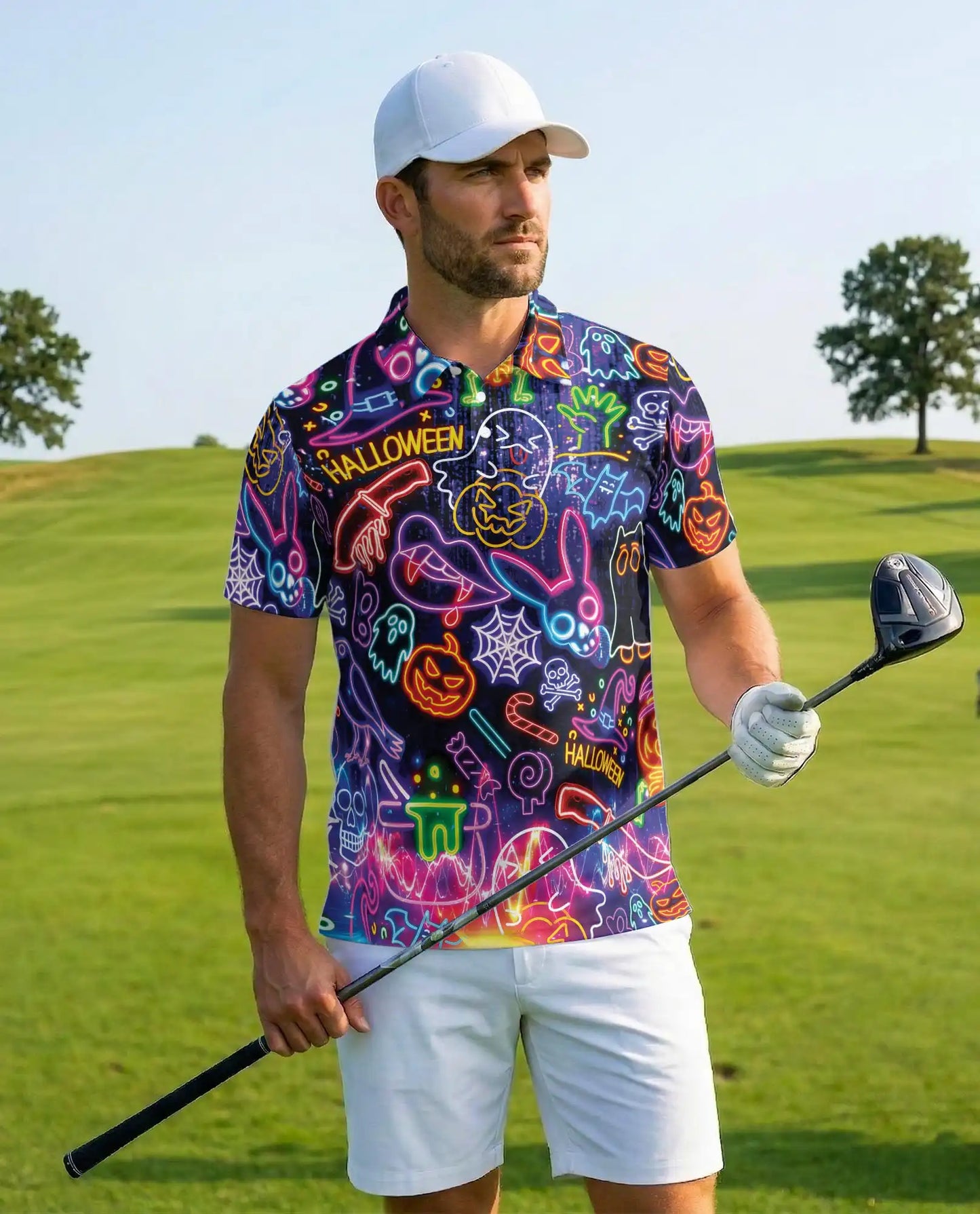 Halloween Neon Polo Shirt for Men – Glow in the Dark Party Style | Netecom