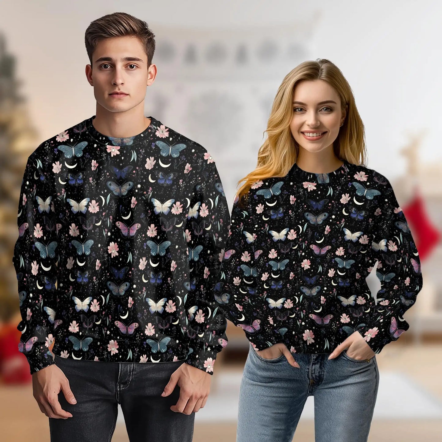 Butterfly Floral Sweatshirt, 3D All Over Print Colorful Flower Crewneck Pullover for Men Women, Butterfly Lover Gift - Netecom