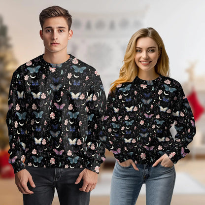 Butterfly Floral Sweatshirt, 3D All Over Print Colorful Flower Crewneck Pullover for Men Women, Butterfly Lover Gift - Netecom