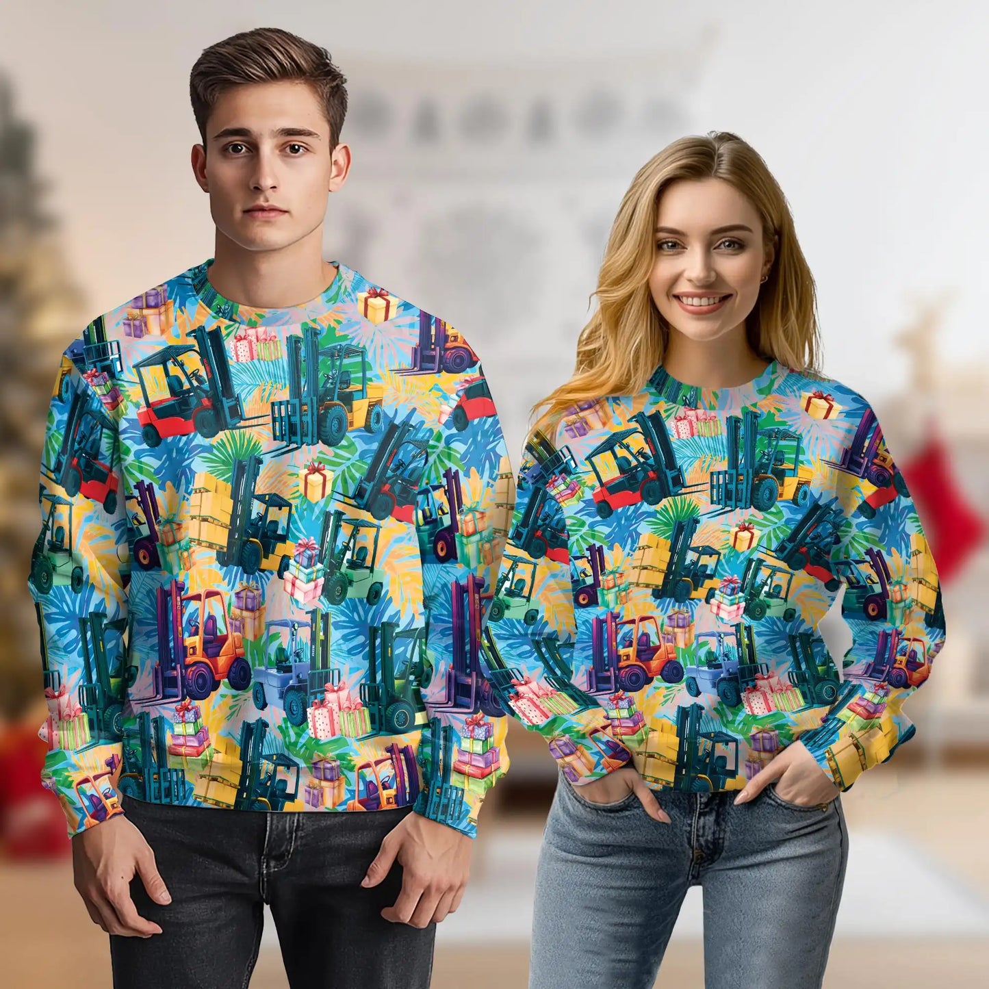 Forklift Truck Sweatshirt, 3D All Over Print Industrial Vehicle Crewneck Pullover for Men Women, Forklift Operator Gift - Netecom