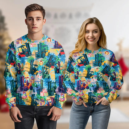 Forklift Truck Sweatshirt, 3D All Over Print Industrial Vehicle Crewneck Pullover for Men Women, Forklift Operator Gift - Netecom