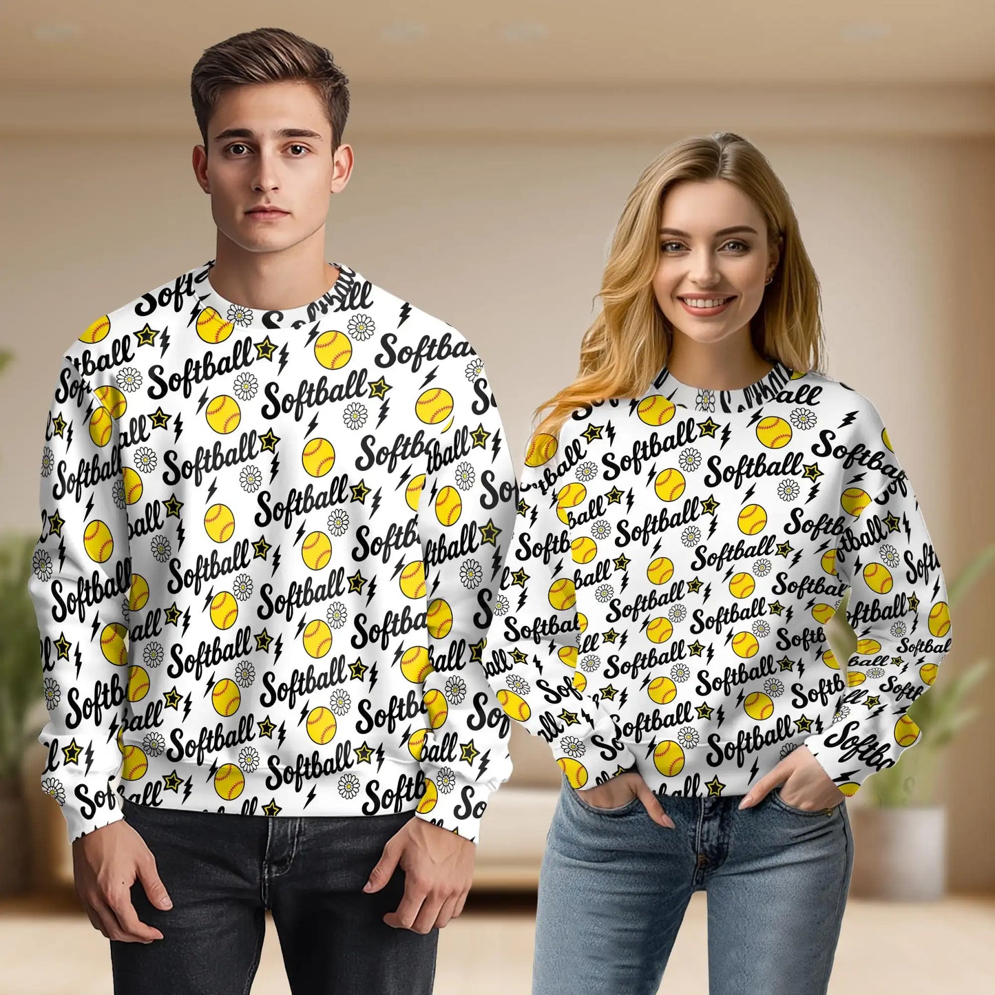 Softball Seamless Digital Paper Sweatshirt, 3D All Over Print Sports Pattern Crewneck Pullover for Men Women, Softball Lover Gift - Netecom