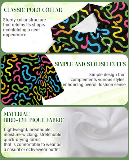 Retro Memphis Pattern Polo Shirt for Men-Colorful Abstract Style | Netecom