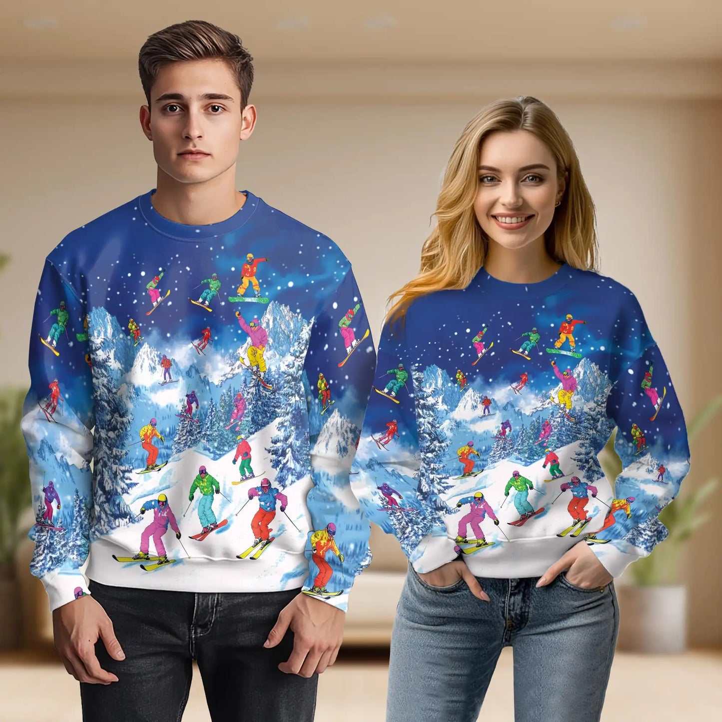 Go Skiing This Winter Sweatshirt, 3D All Over Print Snow Mountain Sports Crewneck Pullover for Men Women, Ski Lover Gift - Netecom