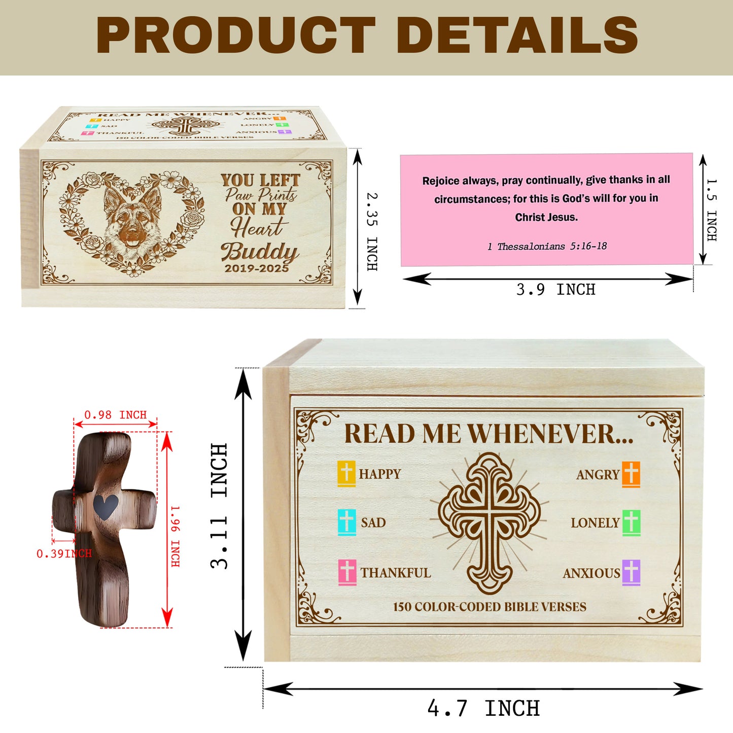 Netecom Personalized Dog Memorial Bible Verse Box with 150 Color-Coded Scriptures, Custom Name & Year on Box, Custom Name on Wooden Cross – Christian Faith Keepsake for Dog Loss, Comfort & Reflection