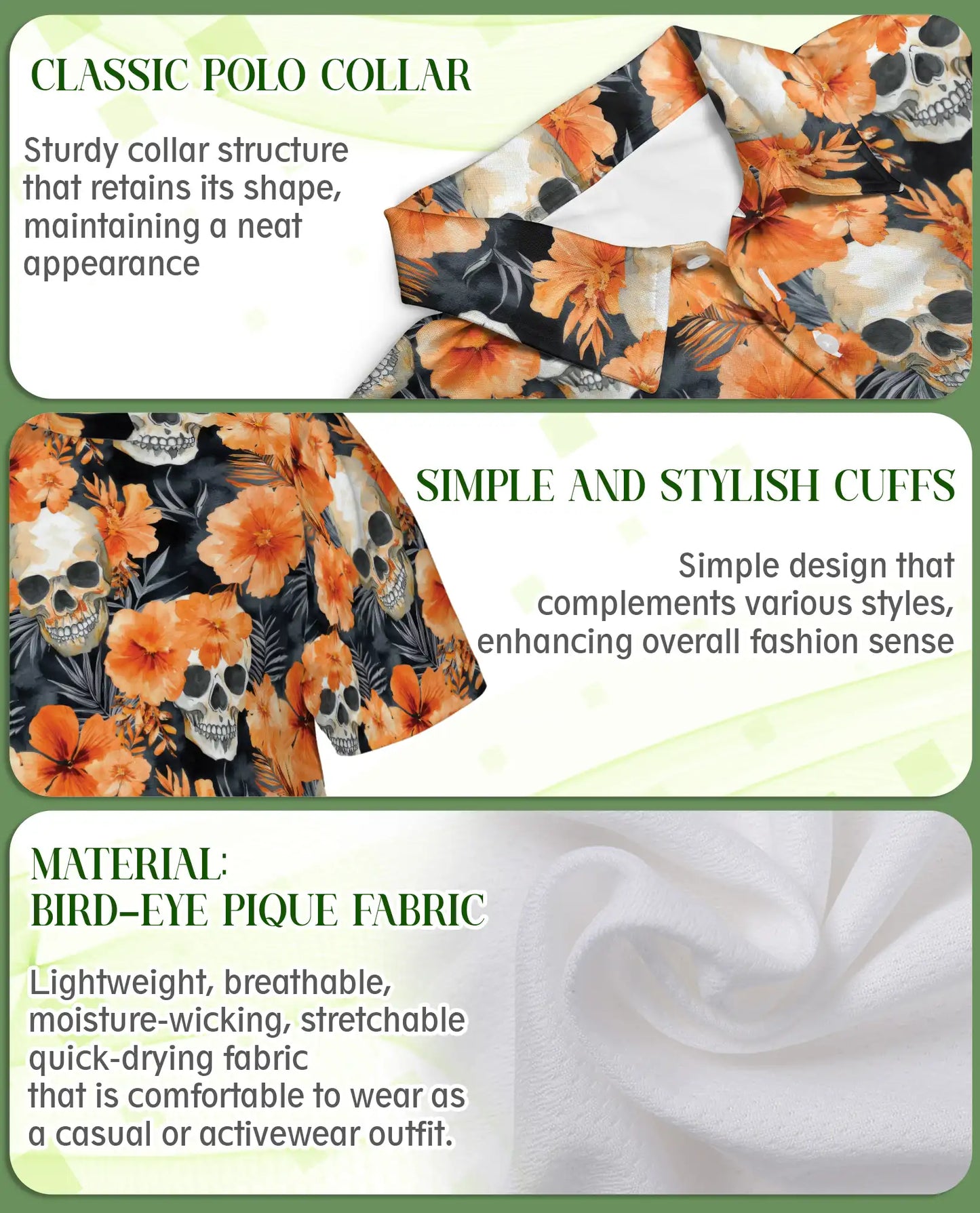 Skull Floral Polo Shirt – Orange Hibiscus Print | Netecom