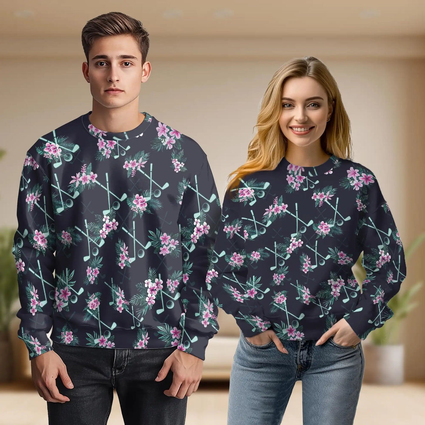 Golf Tropical Sweatshirt, 3D All Over Print Palm Tree Golf Crewneck Pullover for Men Women, Golfer Gift - Netecom