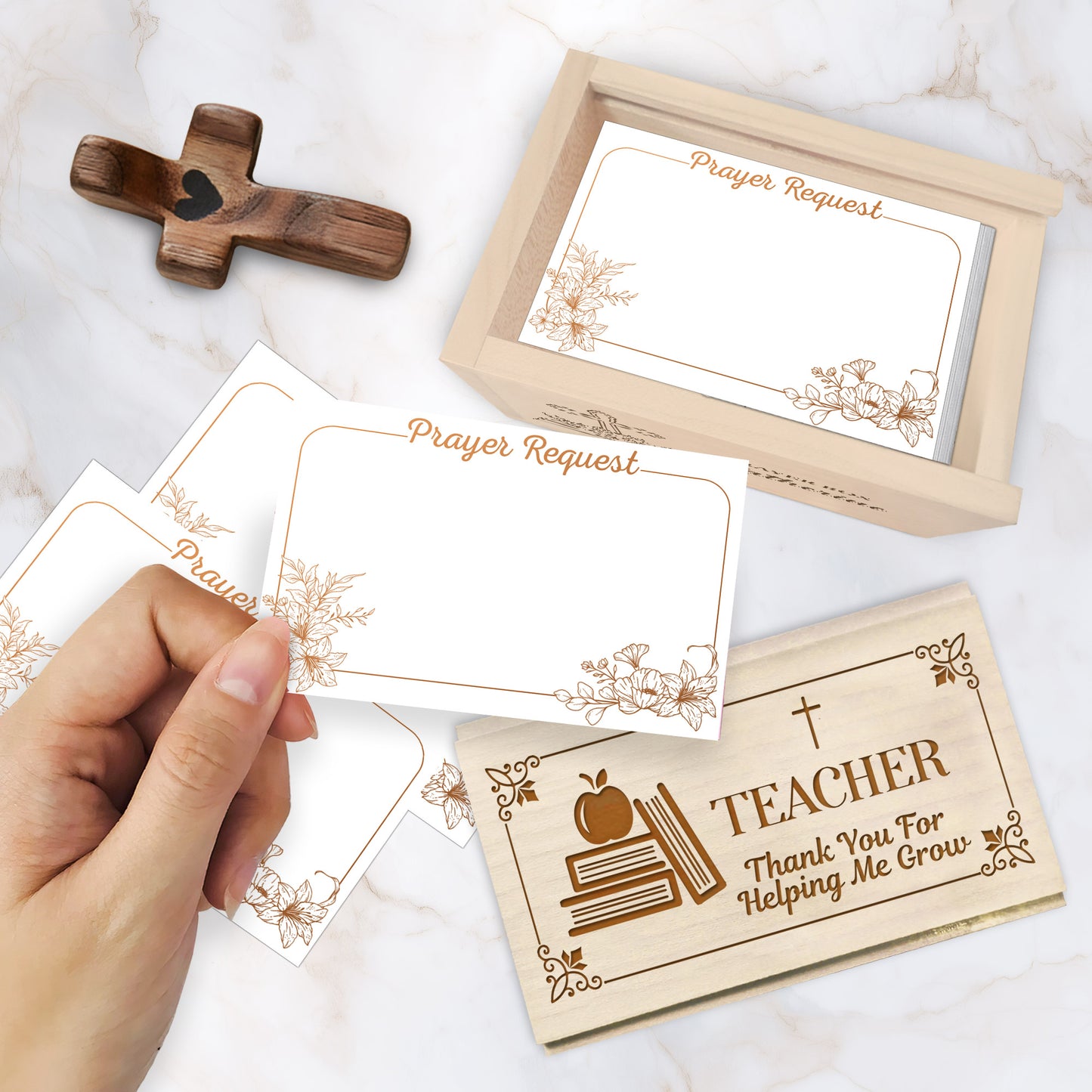 Netecom Personalized Teacher Prayer Box with Custom Name on Box & Cross, Christian Appreciation Gift with 100 Prayer Request Cards, Faith Gift for Teachers
