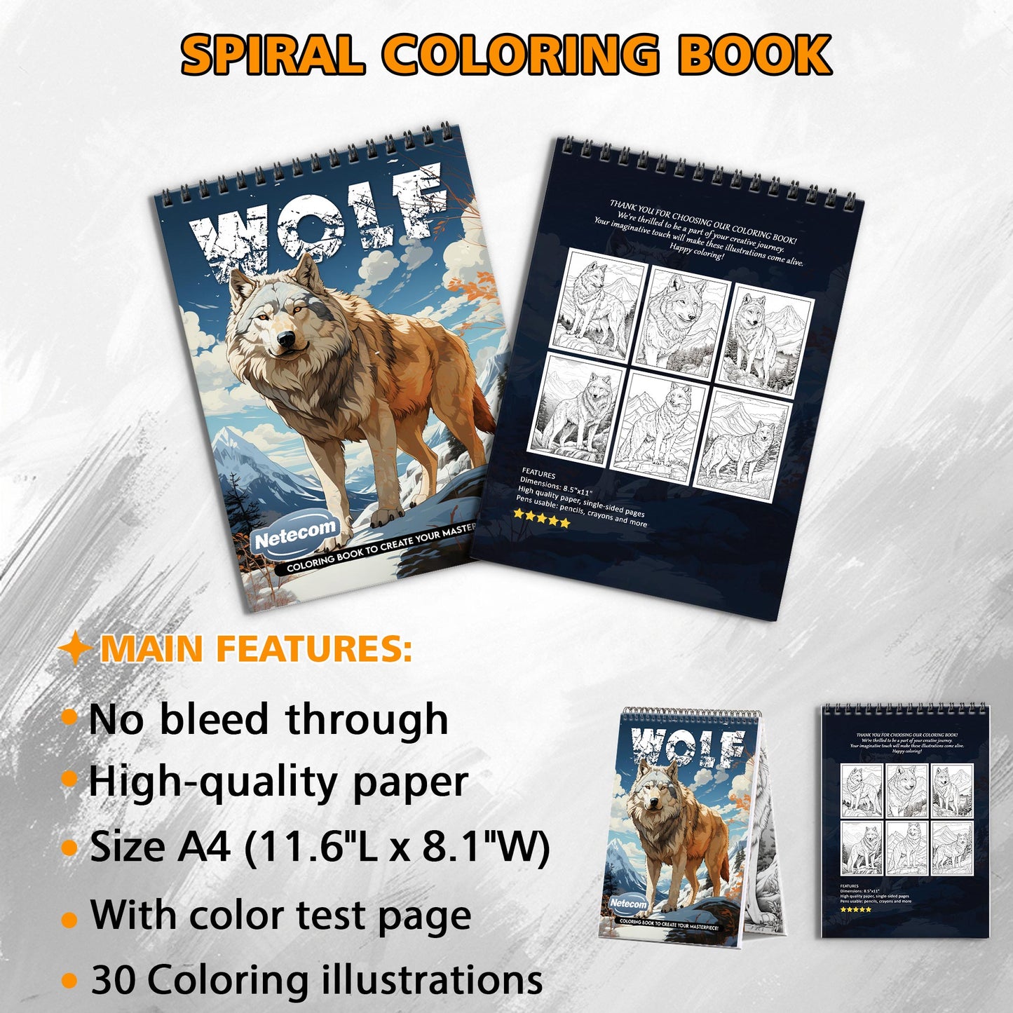 Wolf Spiral Bound Coloring Book, Majestic Wolves in Artistic Scenes, Ideal for Animal Lovers and Those Seeking Powerful and Serene Art