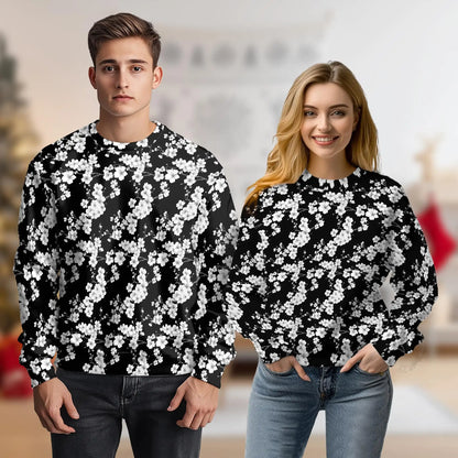 Japanese Floral Sweatshirt, 3D All Over Print Monochrome Flower Crewneck Pullover for Men Women, Japanese Art Lover Gift - Netecom